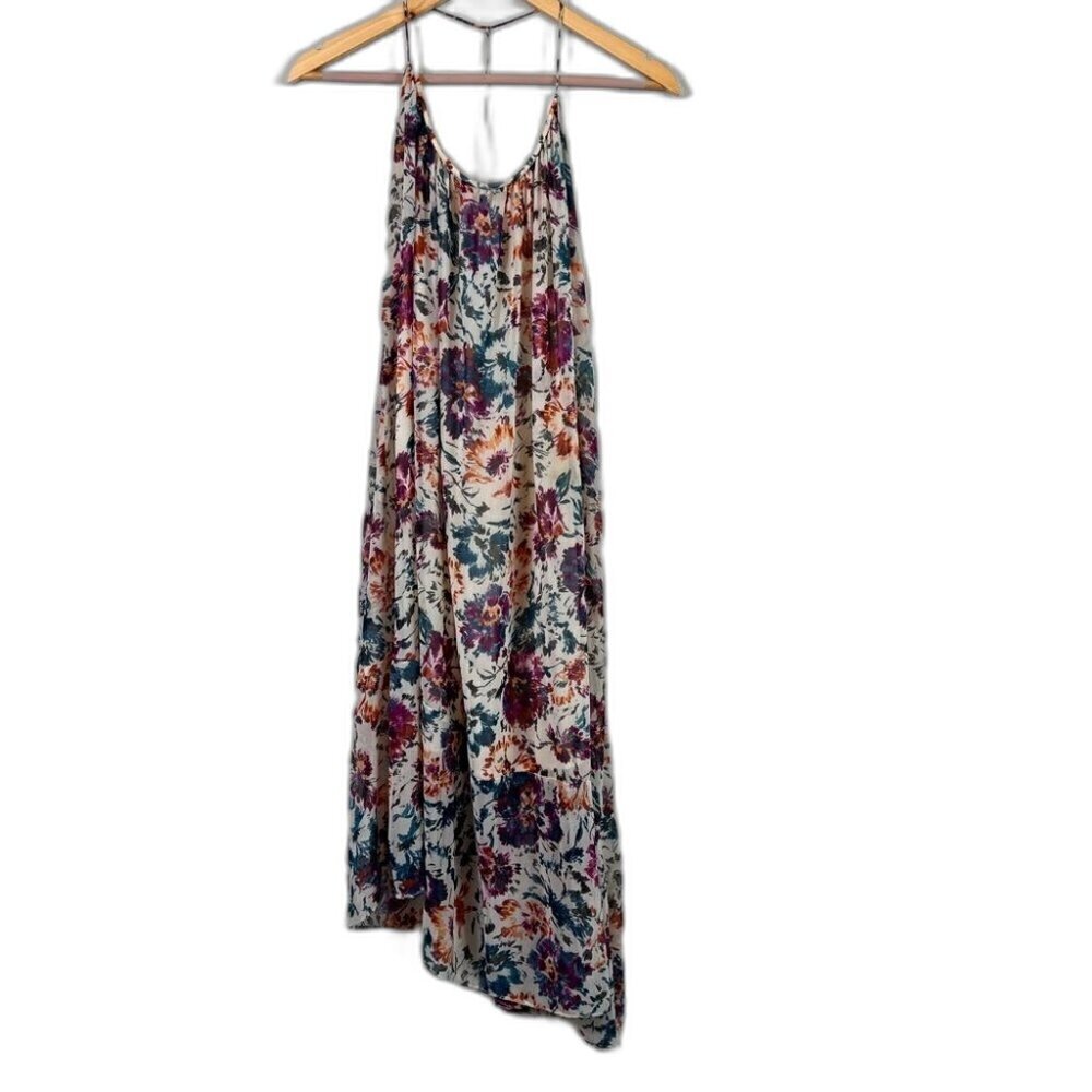 Zara Maxi Dress Women's XS Floral Racer Back Asymmetrical Hem Strappy Lined